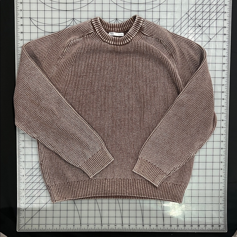 Brown Ribbed Crewneck Sweater